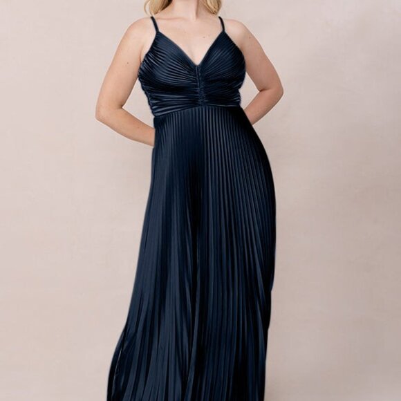 Revelry Dresses & Skirts - Vivian Satin Pleated Dress - Navy Blue - Size 10 - Try On Length